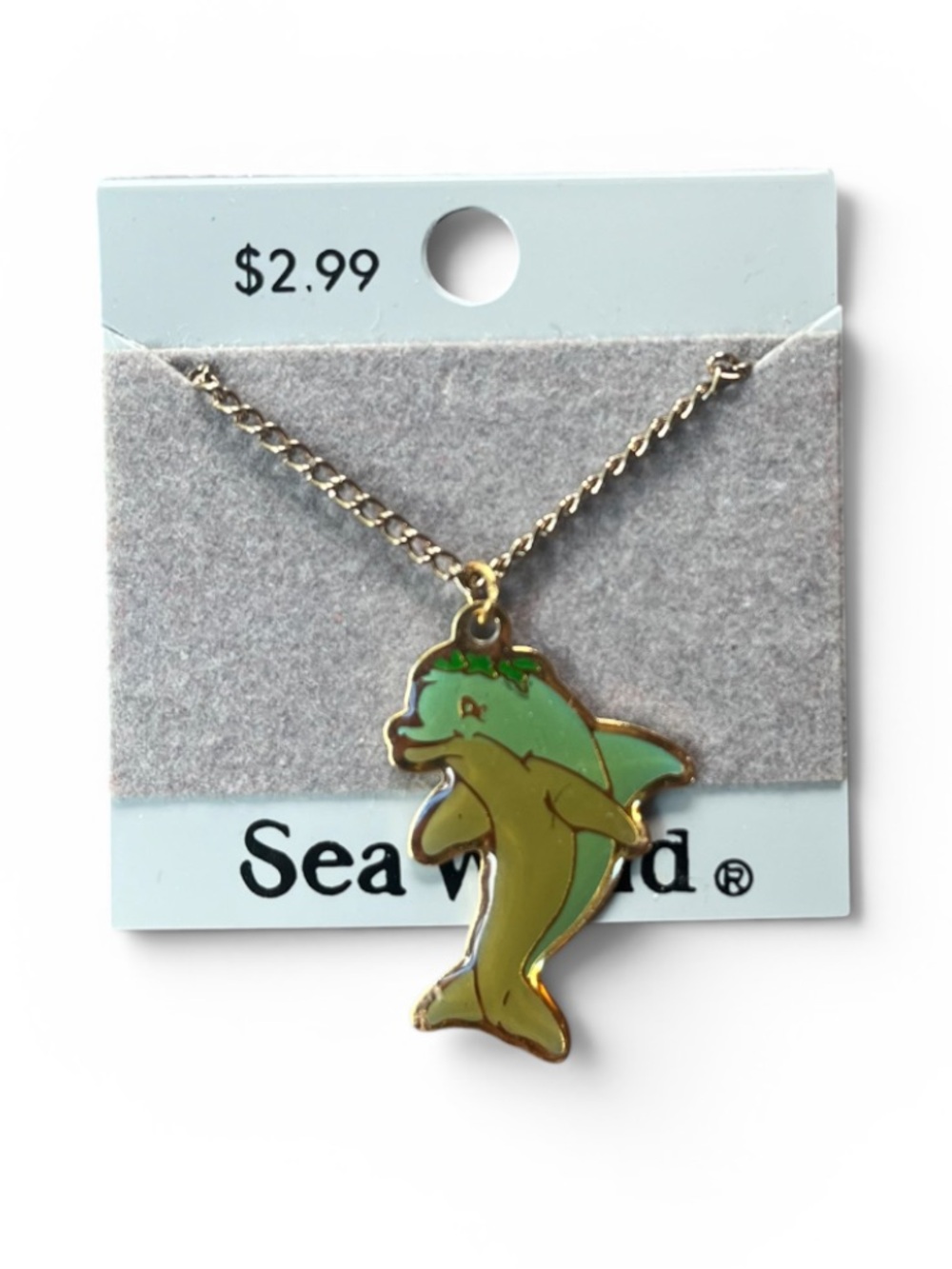 VTG SeaWorld 80s 90s Dolly Dolphin Pendant Souvenir Necklace Gold